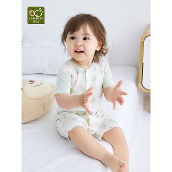 拉比童裝嬰兒短袖連體衣薄款2023夏裝新款男女寶寶哈衣爬爬服睡衣