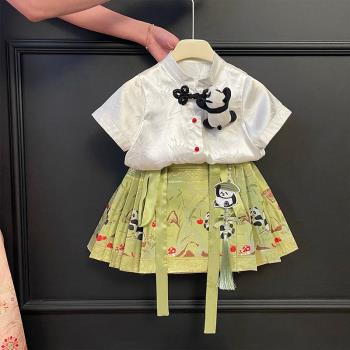 女童馬面裙套裝小清新女寶寶夏季改良唐裝新中式日常兒童漢服古裝