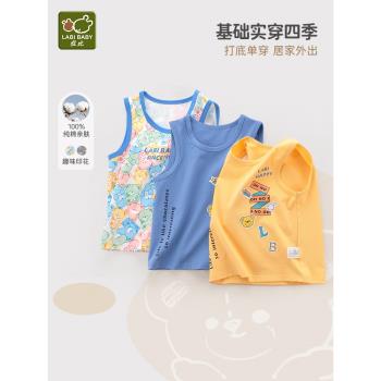 拉比童裝男童卡通背心2023夏季新款兒童韓版洋氣運動街頭無袖T恤