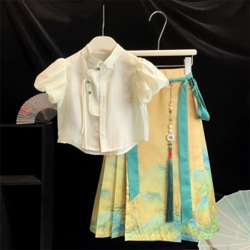 中國風童裝女童漢服套裝夏季馬面裙兒童改良上衣裙子女寶寶兩件套