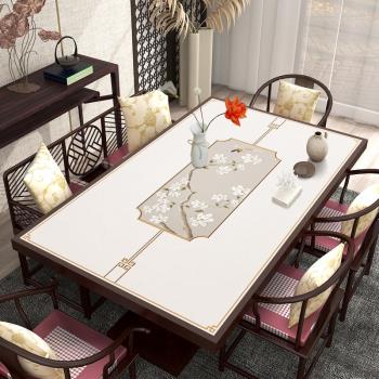 新中式餐桌墊pvc桌布免洗防油防水中國風茶幾皮革桌面墊茶桌臺布