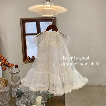 女童連衣裙夏季2023新款超仙洋氣蓬蓬紗禮服韓版洋氣亮片公主裙子
