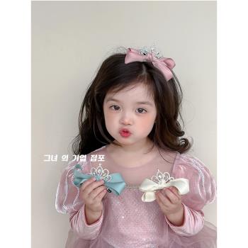 韓系兒童發夾皇冠蝴蝶結小女孩發卡頂夾寶寶頭飾可愛公主超仙發飾