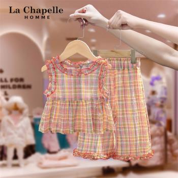 拉夏貝爾童裝女寶寶夏季套裝網紅洋氣時髦兒童女小童夏天兩件套潮