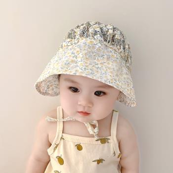 春夏季薄款嬰兒帽子網紅洋氣女寶寶蕾絲花朵遮陽帽兒童時尚公主帽