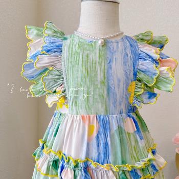 女童連衣裙2023夏季新款兒童洋氣吊帶沙灘裙小女孩海邊度假背心裙