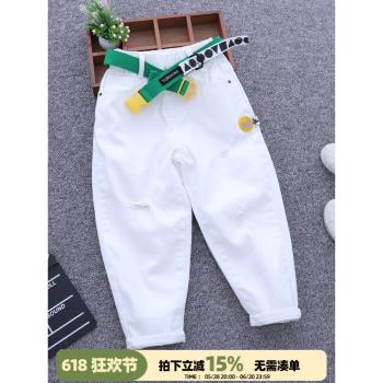 男童白色褲子2025春夏薄款兒童時尚休閑褲韓版中大童潮牌寬松長褲