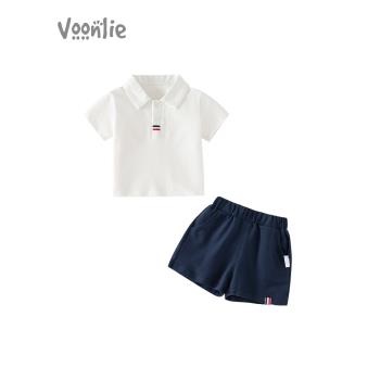 男童夏裝套裝2023新款洋氣時髦寶寶衣服兒童運動風polo兩件套夏季