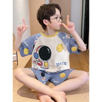 2025新款男童睡衣夏季兒童薄款純棉短袖卡通中大童男孩家居服套裝