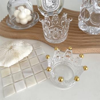 美妝蛋架ins桌面擺件裝飾描金皇冠玻璃收納盒水晶飾品整理收納