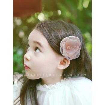 韓國公主珍珠網紗花朵兒童發夾