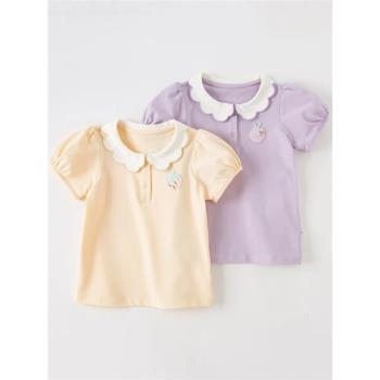 兒童T恤2023夏裝新款女童POLO衫小童嬰兒娃娃領洋氣薄薄純棉上衣