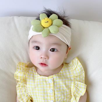 新生兒胎帽女寶寶時尚太陽花發帶頭箍嬰兒護囟門帽嬰幼兒女童發飾