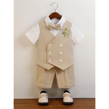 兒童西裝夏款韓版馬甲套裝男童六一主持演出服寶寶周歲花童婚禮服