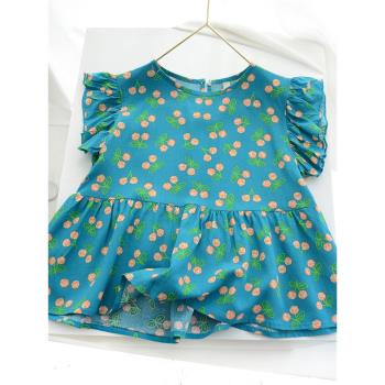 韓版女童夏季人造棉洋氣時尚娃娃衫兒童棉綢休閑上衣寶寶短袖T恤