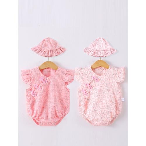 嬰兒旗袍包屁衣夏天薄款八個月女寶寶夏裝洋氣無袖外穿三角哈衣