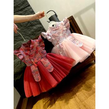 周歲禮服女寶寶中式夏季2023新款抓周旗袍兒童國風公主裙唐裝冠衣
