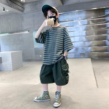 男童夏裝套裝2022年新款韓版兒童中大童時髦網紅夏季男孩運動短袖