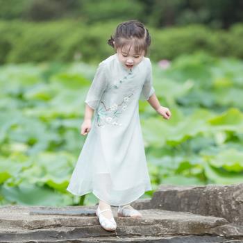 漢服女童夏季中國風仙氣改良漢服兒童復古中式旗袍連衣裙禪意茶服