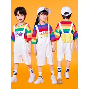 幼兒園六一表演服裝兒童可愛背帶褲演出服小學生合唱服啦啦隊夏季