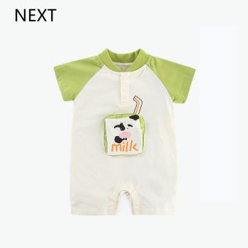 可愛夏季牛奶短袖帥氣嬰兒連體衣