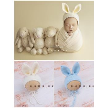 新生兒攝影服裝道具寶寶小兔子毛線帽子主題影樓寫真照嬰兒滿月照
