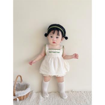 ins韓版夏季寶寶衣服嬰幼兒吊帶上衣+短褲兩件套女童夏天嬰兒套裝