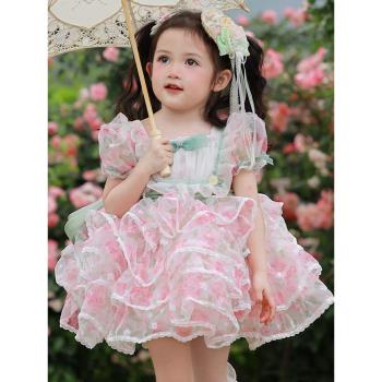 洛麗塔女童公主裙短袖蓬蓬連衣裙小女孩洋氣西班牙周歲禮服女寶寶