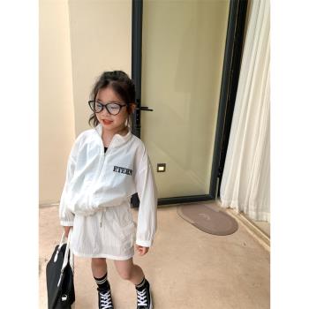TOTObaby兒童美式運動服套裝女童立領長袖薄款開衫外套+工裝短裙