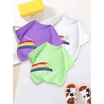 彩虹兒童短袖t恤夏季純棉親子裝夏裝幼兒園活動男女童半袖上衣服
