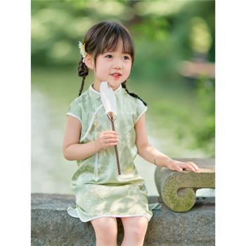 真絲旗袍女童古裝民國風兒童禮服93%桑蠶絲夏日短袖原創寶寶漢服