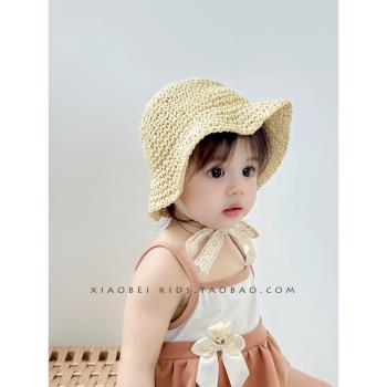 寶寶草帽夏季嬰兒遮陽帽女童帽子兒童防曬帽太陽帽漁夫公主帽春秋