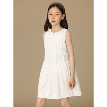 哈齒童裝夏季兒童無袖背心裙女大童夏裝女童白色連衣裙簡約高級感