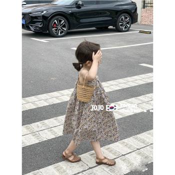 韓版童裝女童碎花連衣裙夏裝2023新款洋氣寶寶純棉吊帶公主裙子潮