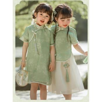 漢服女童夏裝中國風短袖民國刺繡兒童洋氣寶寶改良原創親子裝旗袍