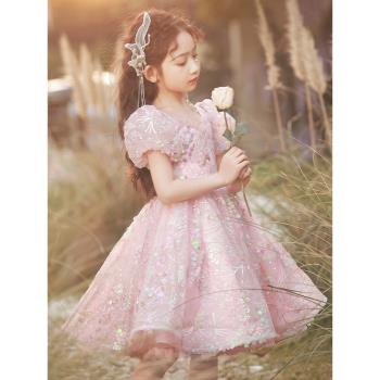 女童禮服生日公主裙夏季兒童輕奢高端粉色小女孩主持人鋼琴演出服