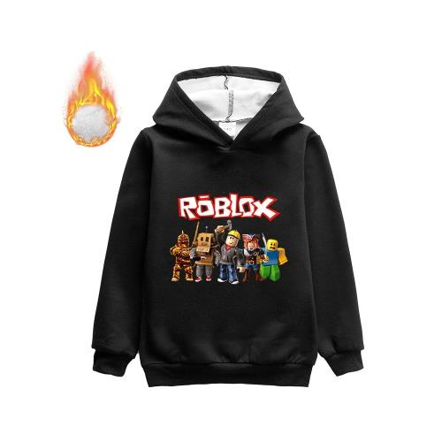 Roblox兒童衣服雙層加厚不倒絨衛衣男孩冬季加絨保暖帽衫