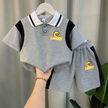 小黃鴨男童polo衫套裝23新款寶寶夏裝酷帥衣服潮兒童運動短袖童裝