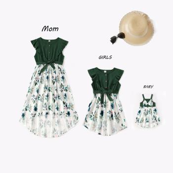 歐美夏季母女親子裝2022新款長裙印花連衣裙女童寶寶洋氣嬰兒裙子