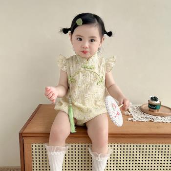 嬰兒夏裝2023新款女寶寶洋氣旗袍連體衣中國風周歲包屁衣夏季薄款