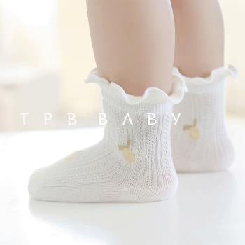 2023新款嬰兒襪子夏季薄款網眼寶寶襪精梳棉碎花超薄女童兒童襪