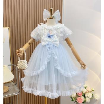愛莎公主裙女童洛麗塔夏裝2023新款兒童冰雪奇緣艾莎禮服連衣裙子