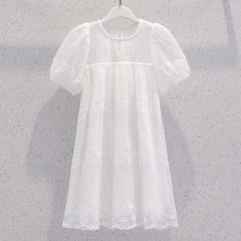 女童白色連衣裙2023新款夏裝洋氣刺繡蕾絲公主裙夏季兒童女孩裙子