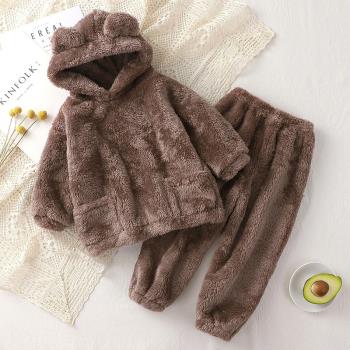 冬季小熊女童男童毛毛加厚款睡衣