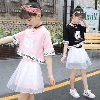 女童連衣裙2023新款夏裝韓版女大童洋氣套裝裙兒童公主裙子兩件套