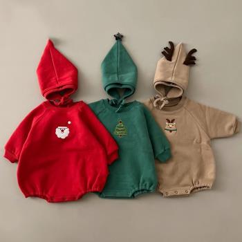 秋冬嬰幼兒加絨爬服保暖連體衣