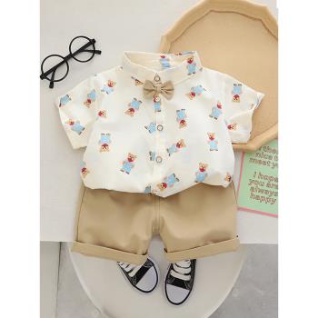 男童短袖襯衫套裝2023新款帥氣兒童衣服夏季嬰兒洋氣童裝寶寶夏裝