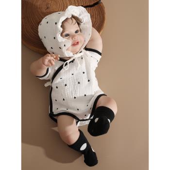 嬰兒夏季薄款紗布包屁衣透氣純棉衣服短袖新生兒寶寶三角半袖連體