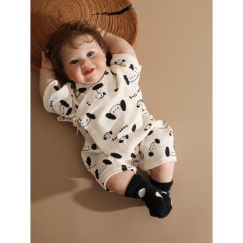 嬰姿寶寶衣服夏季嬰兒連體衣紗布薄款短袖新生嬰兒兒哈衣和尚服