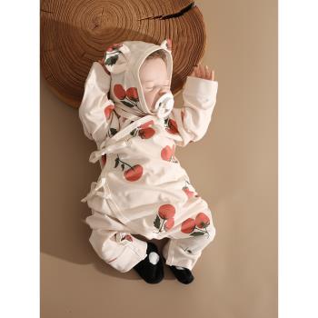 嬰姿初生嬰兒連體衣夏季薄款長袖新生寶寶可愛空調服純棉睡衣爬服